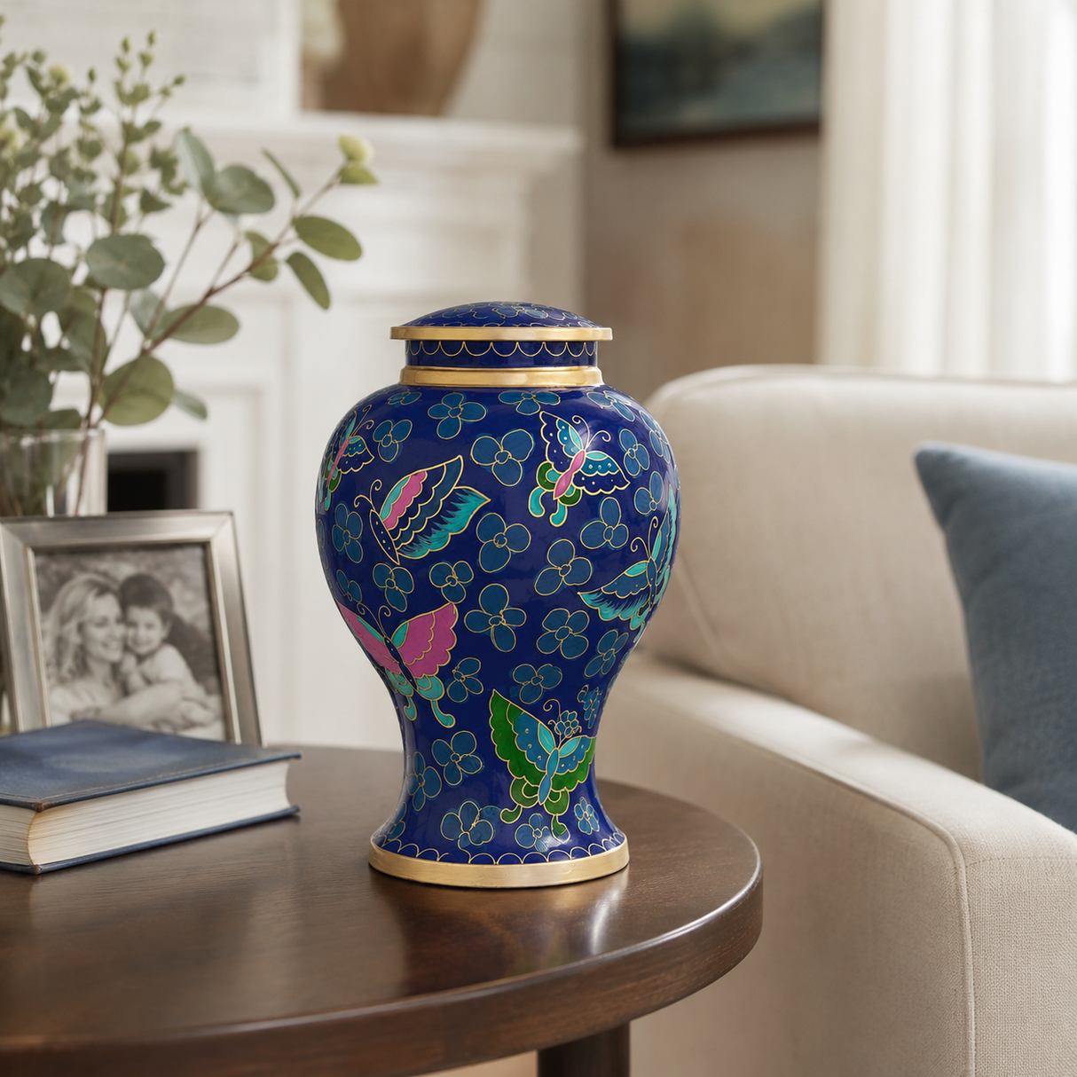 Hand-Painted Butterfly Garden Cremation Urn