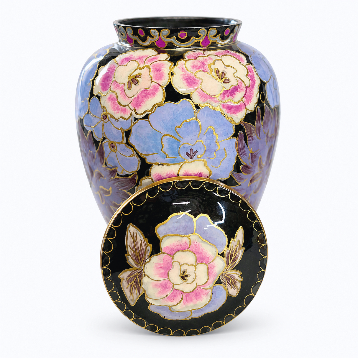 Hand-Painted Pink and Purple Floral Impressionist Cremation Urn