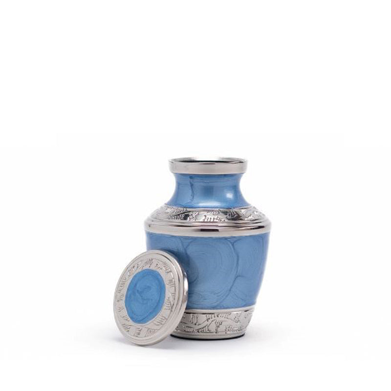 Enamel Blue Ripple Brass Cremation Urn - Keepsake