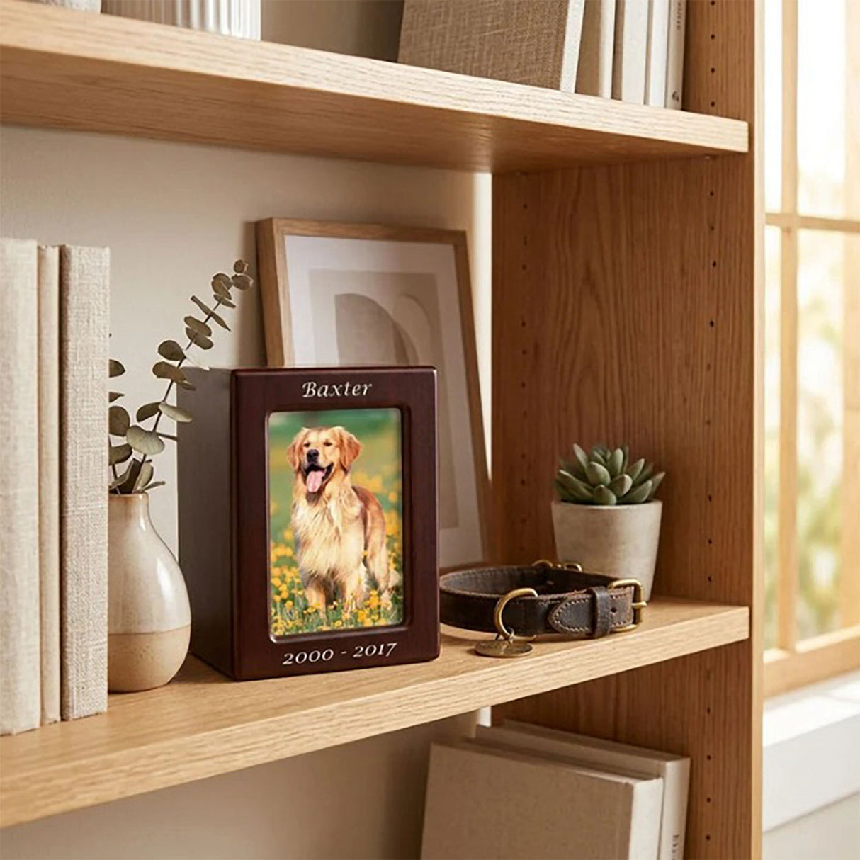 Cherry MDF Pet Photo Cremation Urn - Medium