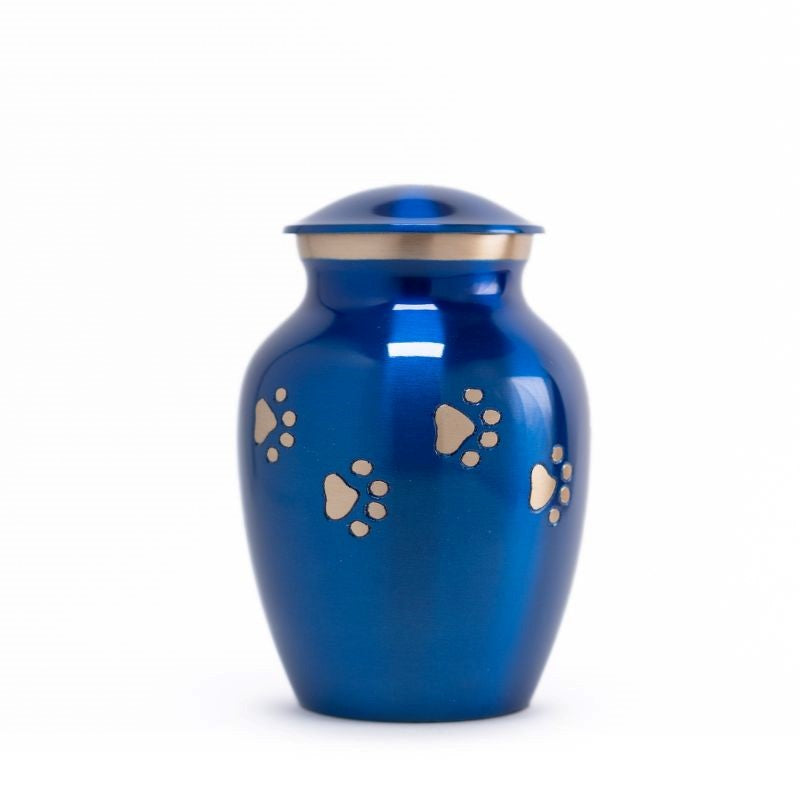 Glossy Blue with Gold Paw Detail - 30 cubic inch Cremation Urn