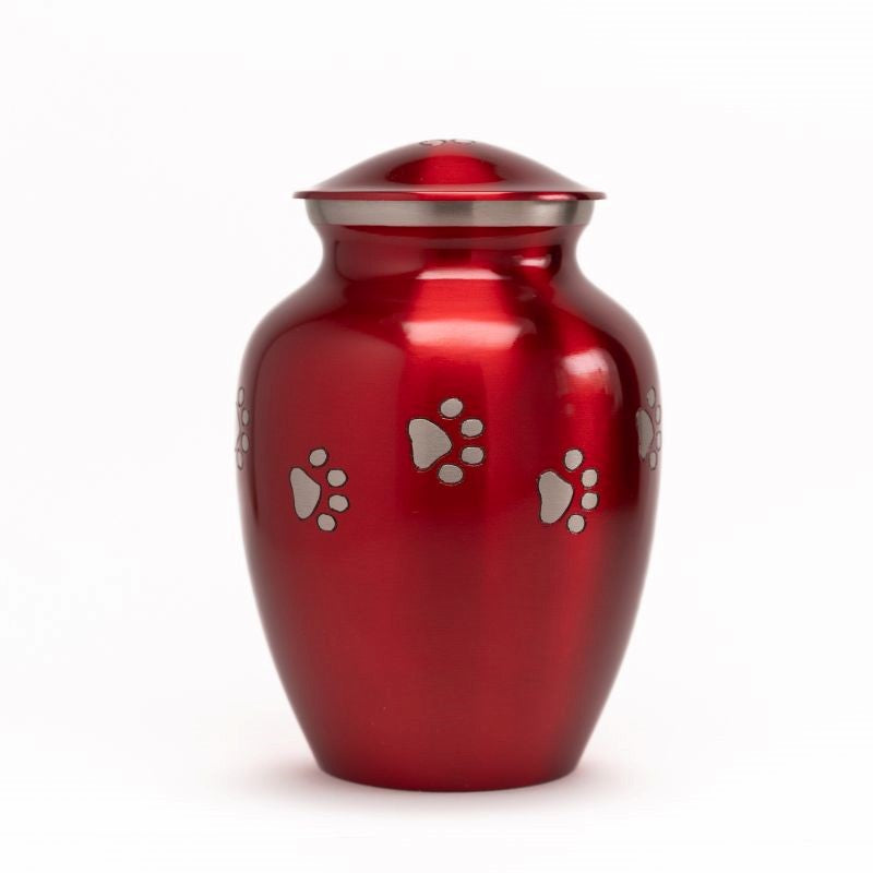 Glossy Red with Pewter Paw Detail - 70 cubic inch Cremation Urn