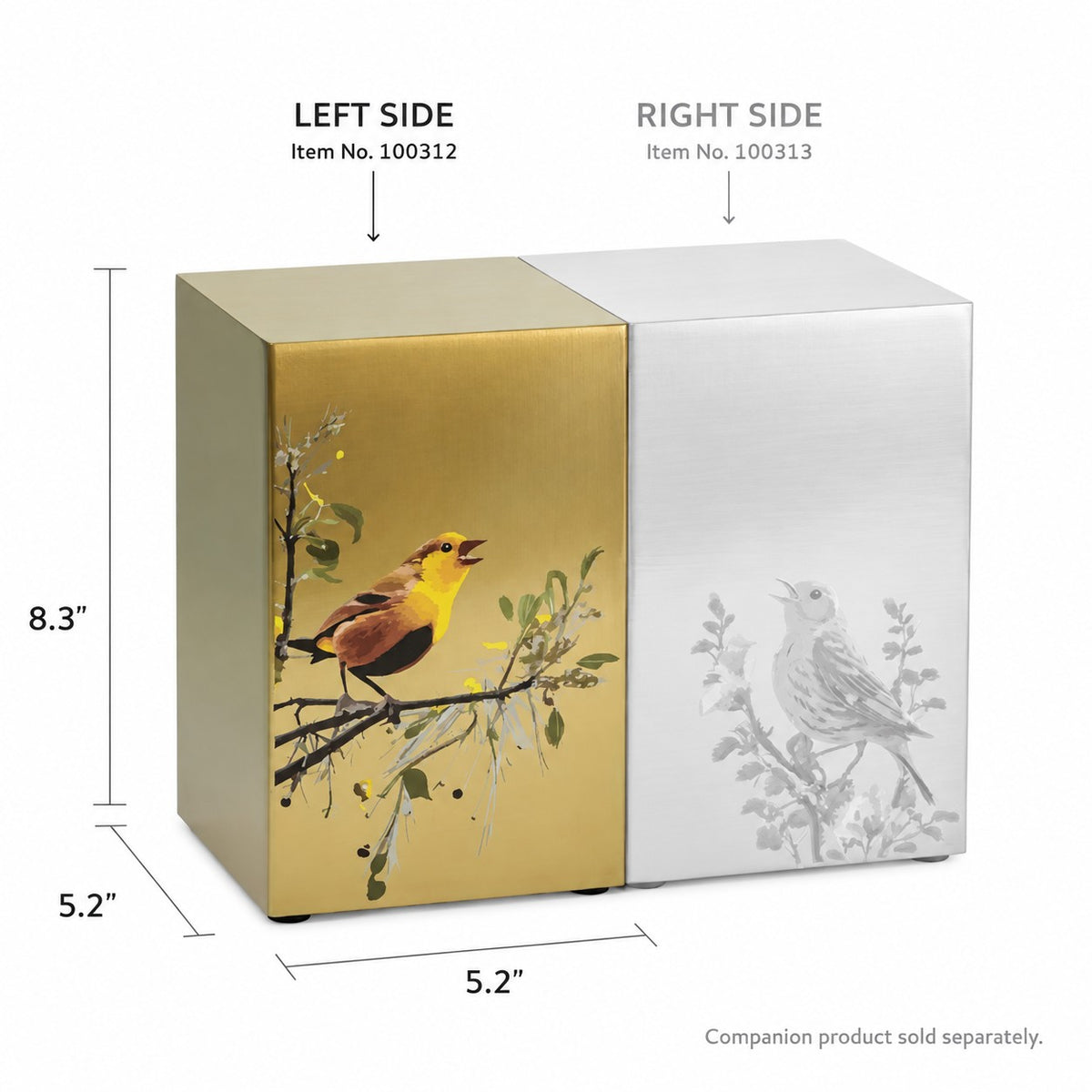 Golden Songbirds Left Companion Urn, Bronze - 200 cubic inches