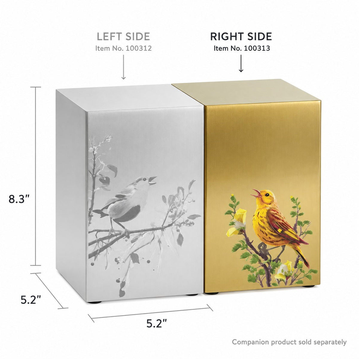 Golden Songbirds Right Companion Urn, Bronze - 200 cubic inches