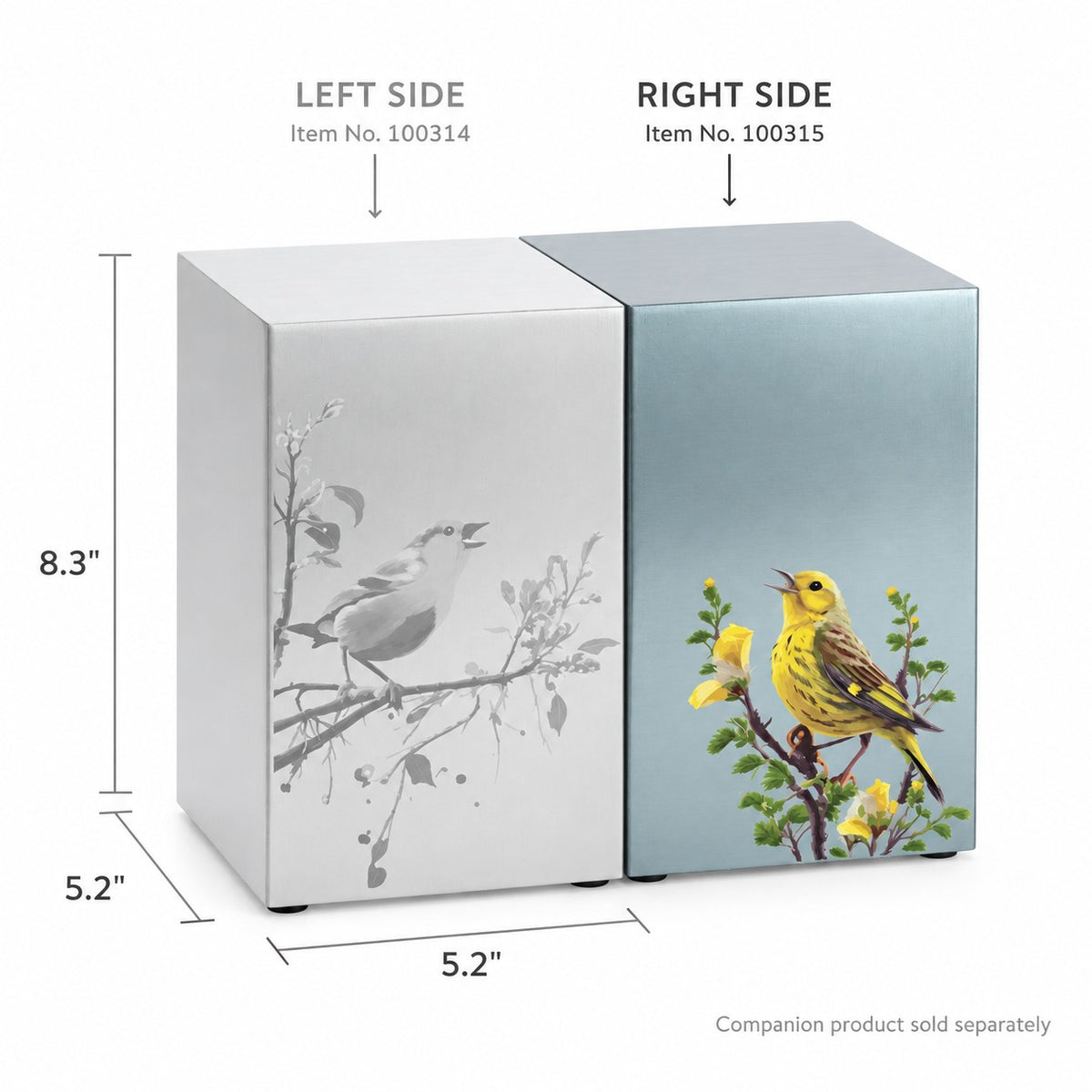 Golden Songbirds Right Companion Urn, Pewter - 200 cubic inches