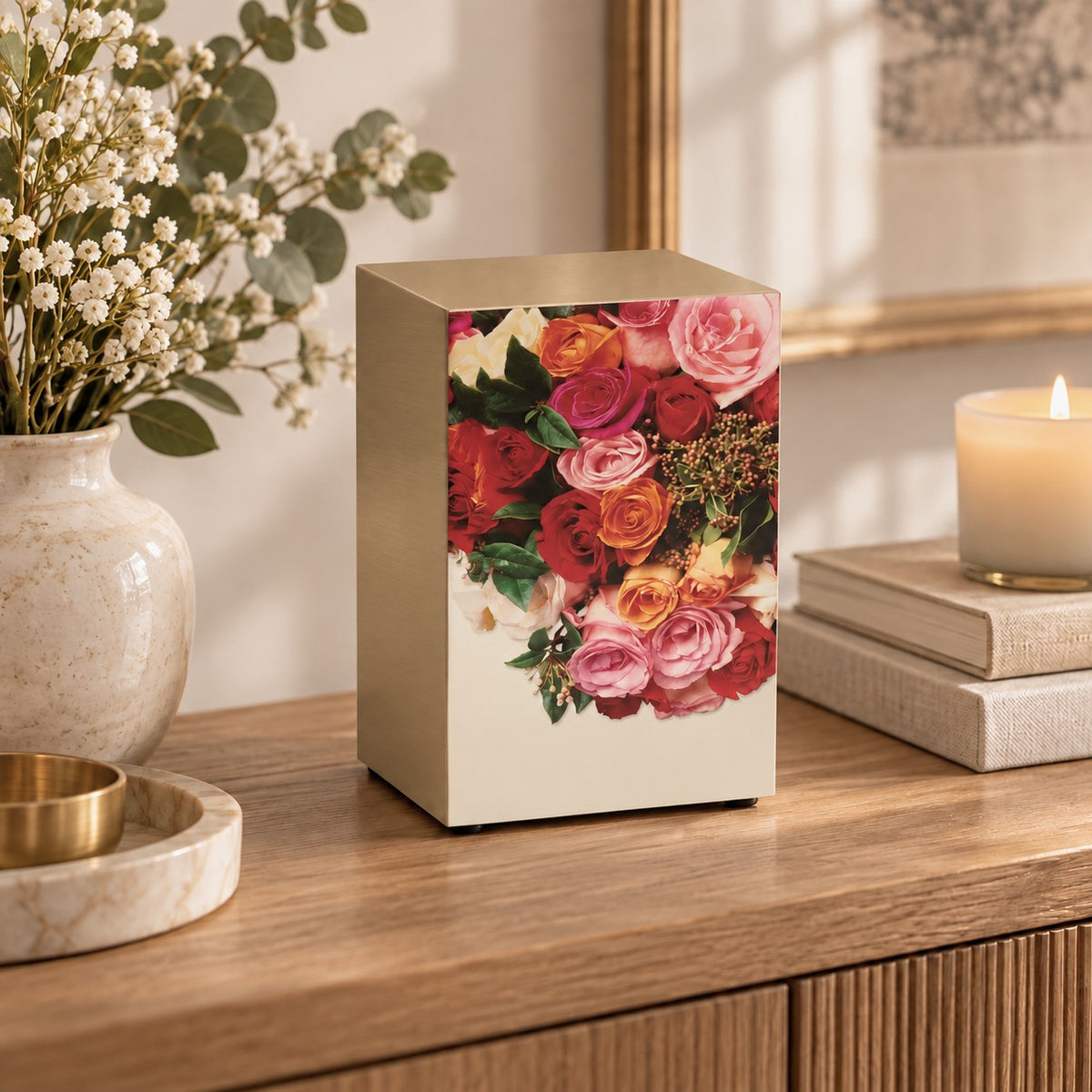 Harmonious Rose Cremation Urn, Bronze - 200 cubic inches