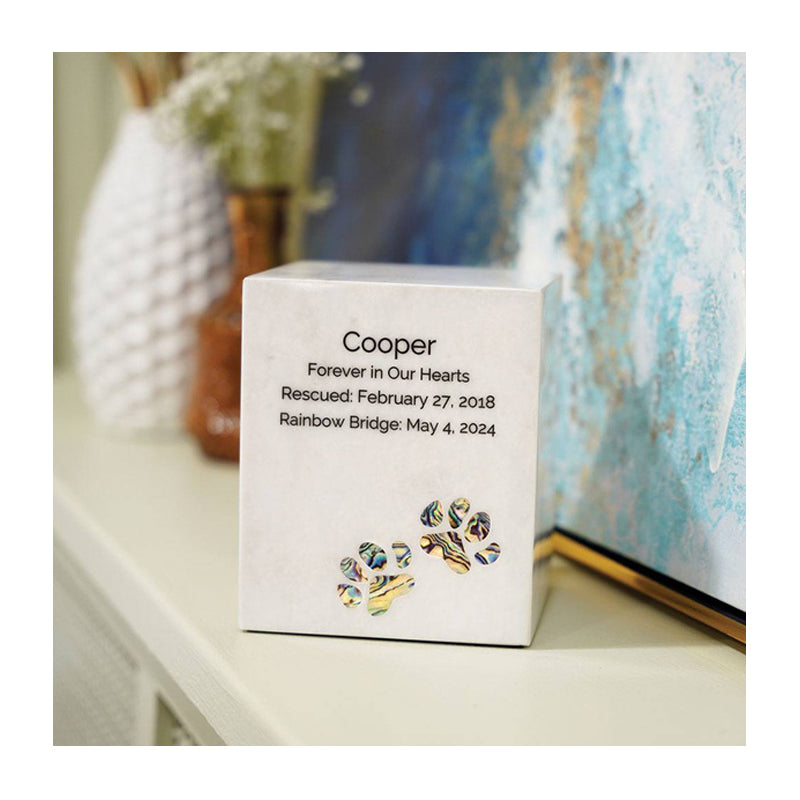 Monumental Memorials Pet Paws Pearl Inlay White - Small