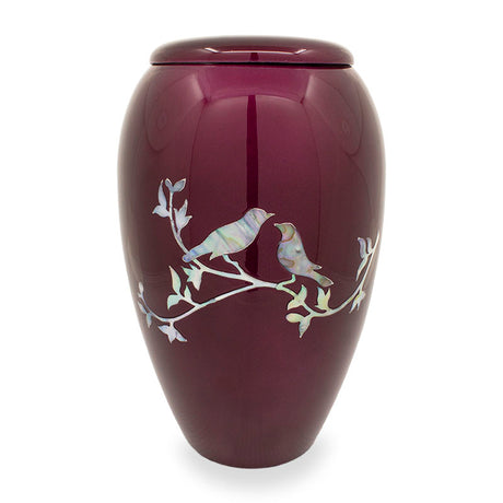 Purple Mother of Pearl Songbirds Cremation Urn - Large