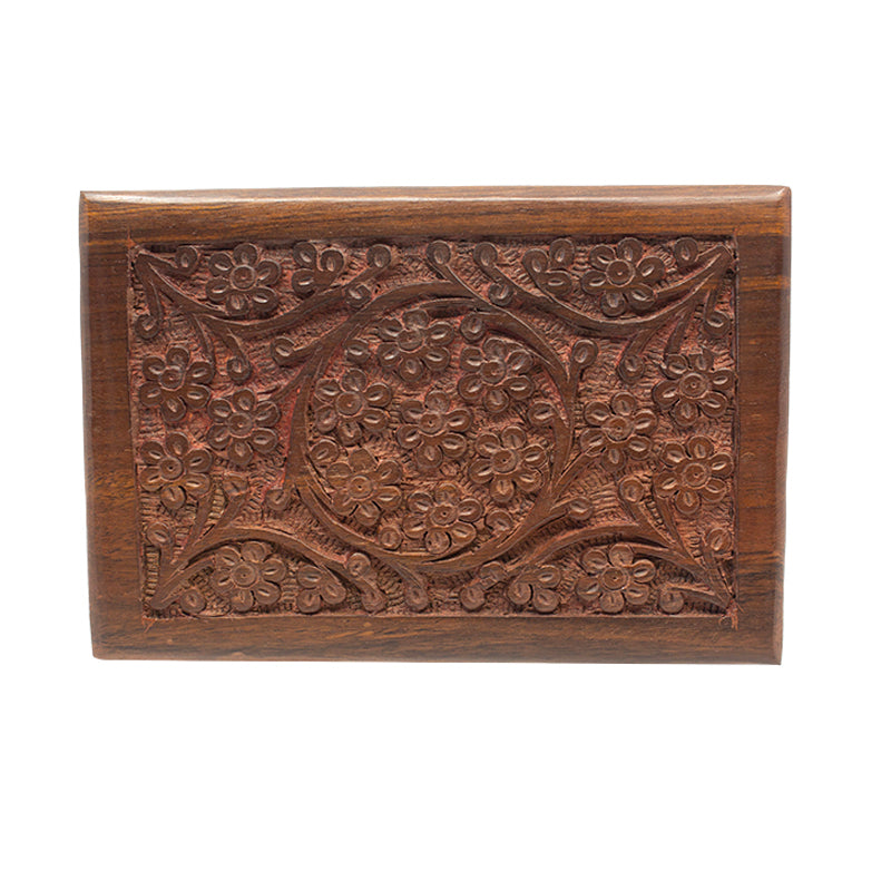 Hand-carved Floral Rosewood Cremation Urn - Medium 25 cubic inch