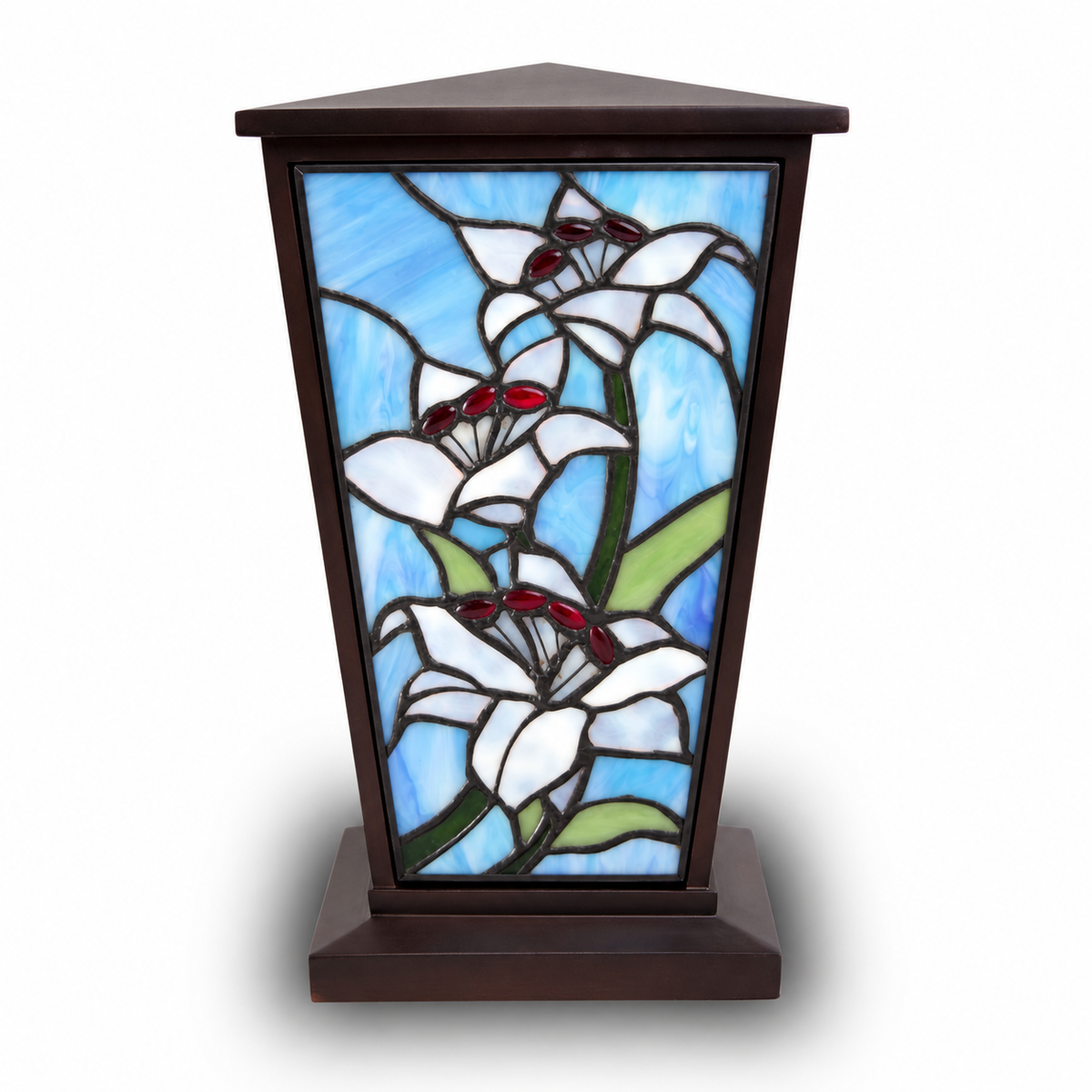 White Lily Stained Glass Cremation Urn