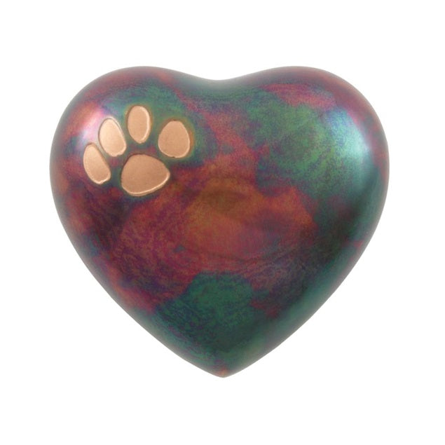 Raku paw print pet cremation urn heart