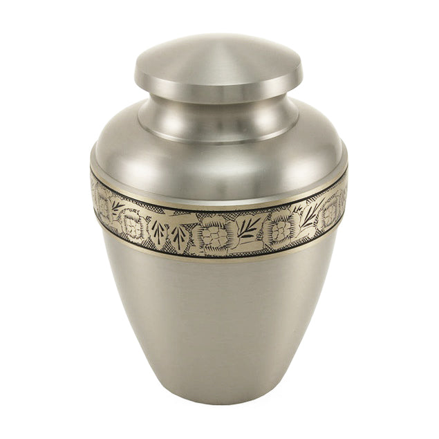 Avalon pewter floral banded cremation urn