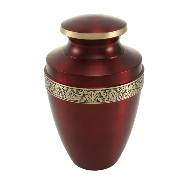 Grecian Crimson gold floral band large cremation urn