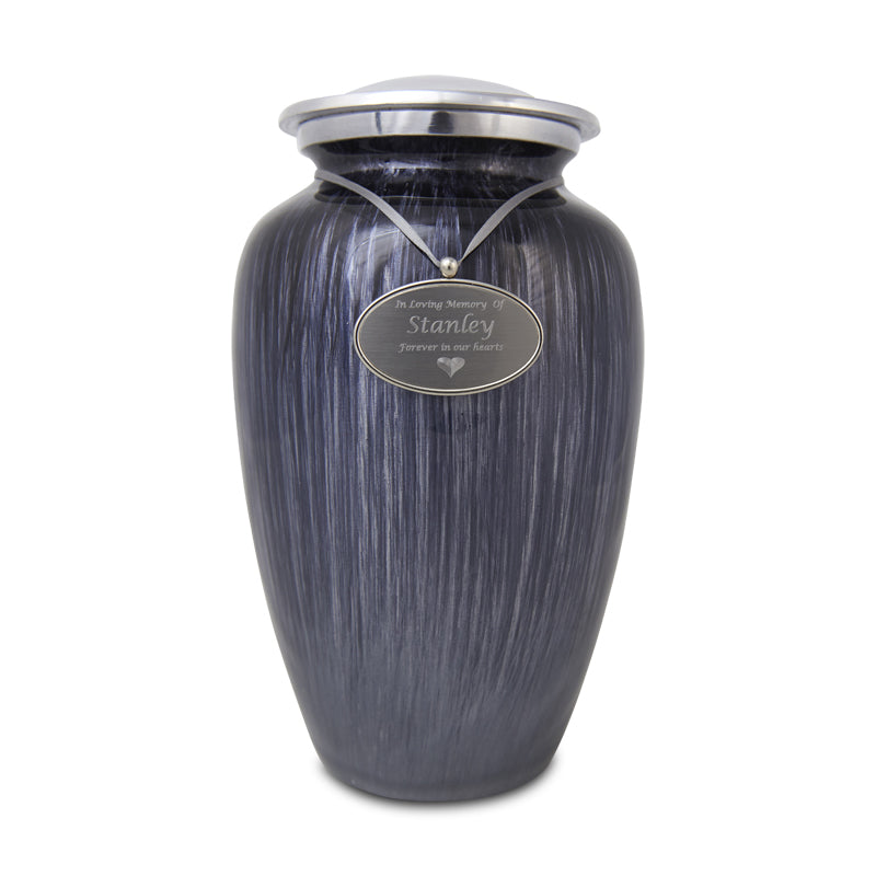Large Enamel Finished Metal Alloy Cremation Urn - Slate Blue