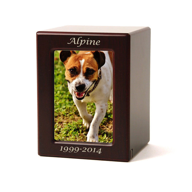 Cherry MDF Pet Photo Cremation Urn - Small