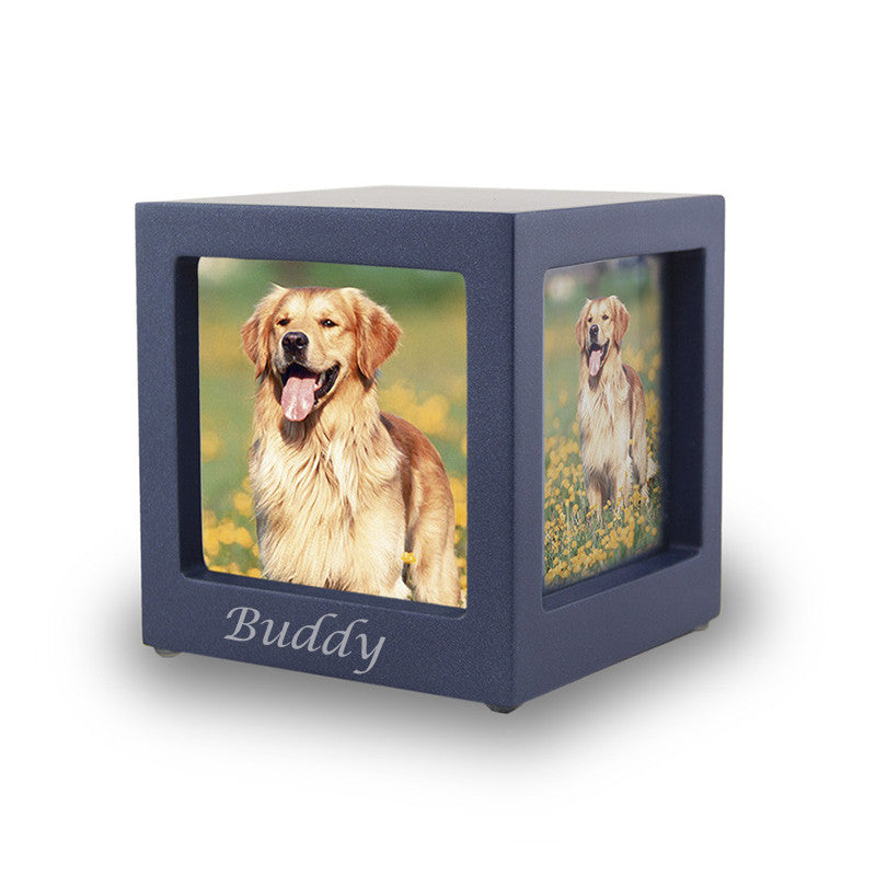 Navy Photo Cube pet Cremation Urn - Extra Small