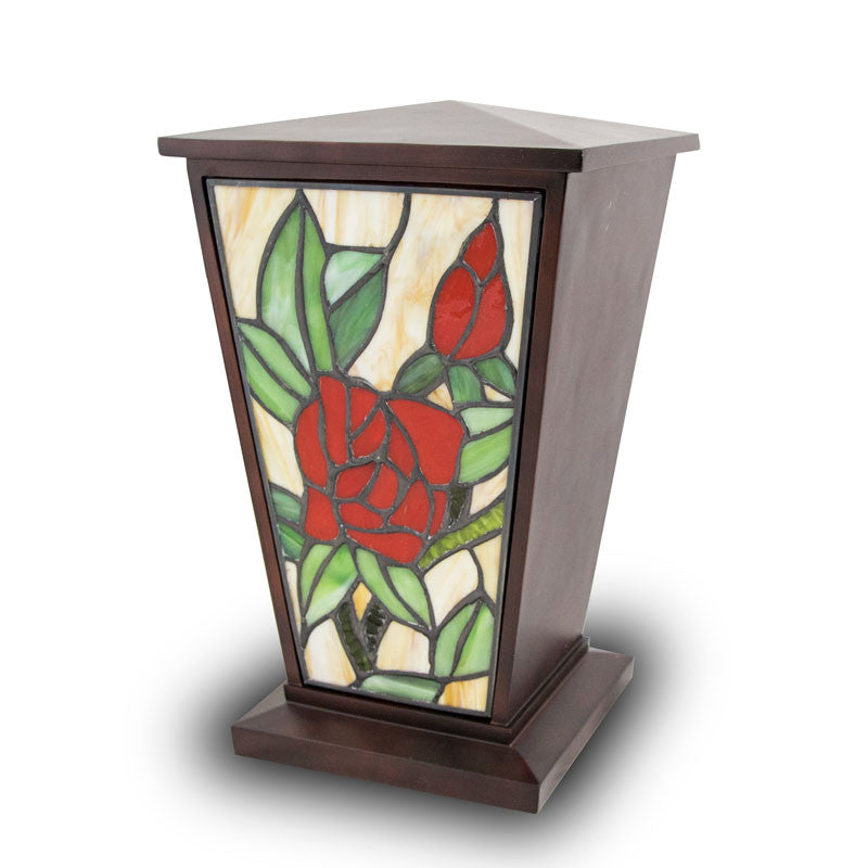 Red Rose Stained Glass Cremation Urn