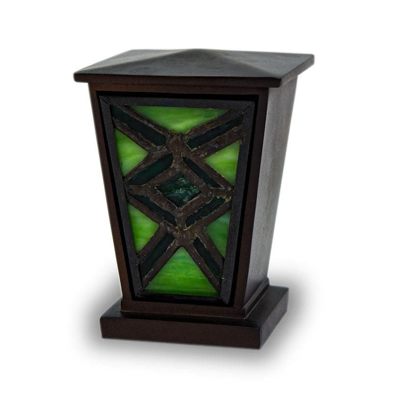 Emerald Mission Style Stained Glass Cremation Keepsake