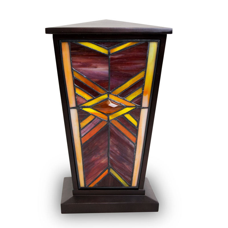 Ruby Mission Style Stained Glass Cremation Urn