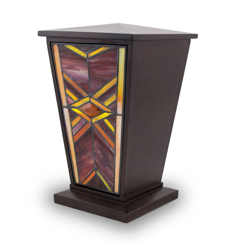 Ruby Mission Style Stained Glass Cremation Urn