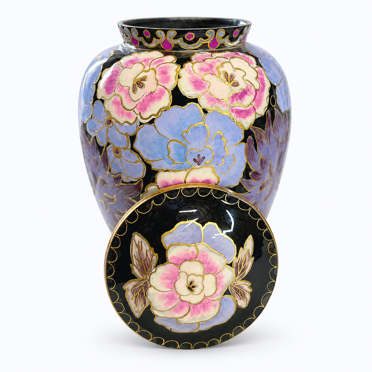 Hand-Painted Pink and Purple Floral Impressionist Cremation Urn