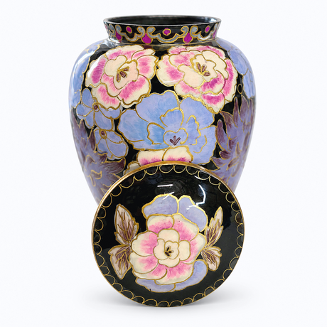 Hand-Painted Pink and Purple Floral Impressionist Cremation Urn