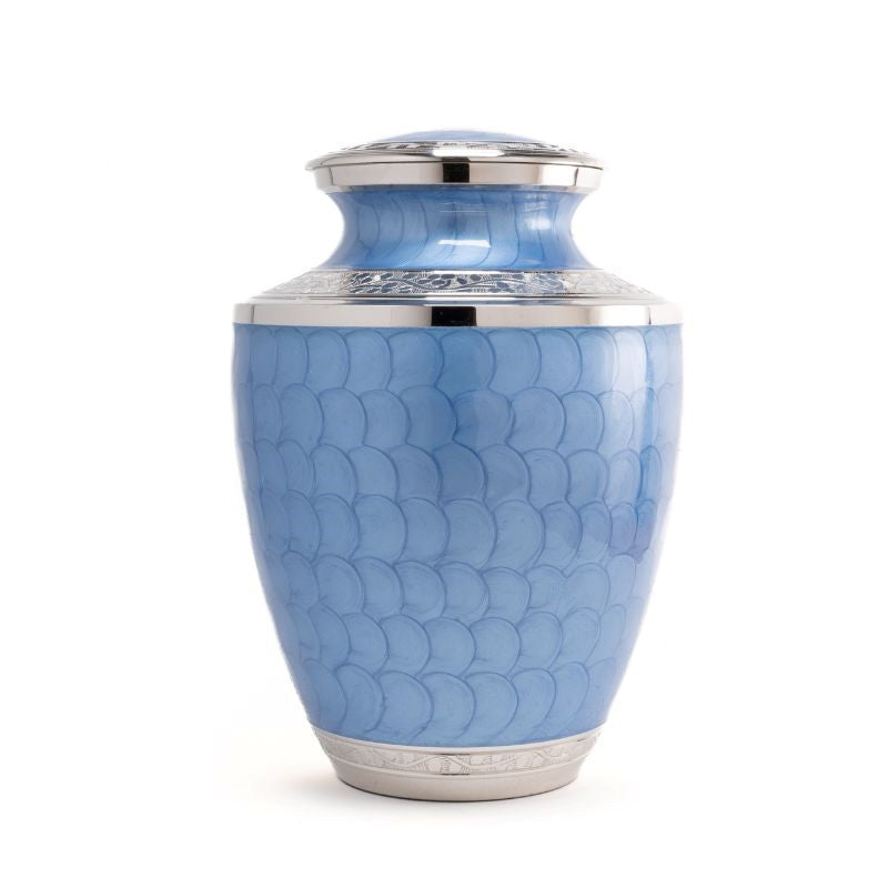 Enamel Blue Ripple Brass Cremation Urn - Large