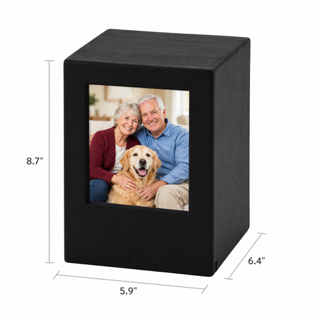 Photo Cremation Urn with Black Finish  - 200 cubic inch