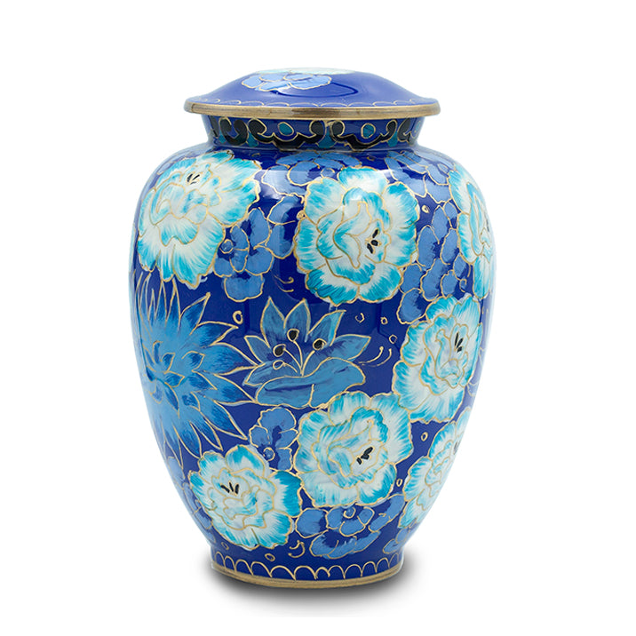 Hand-Painted Blue Floral Impressionist Cremation Urn