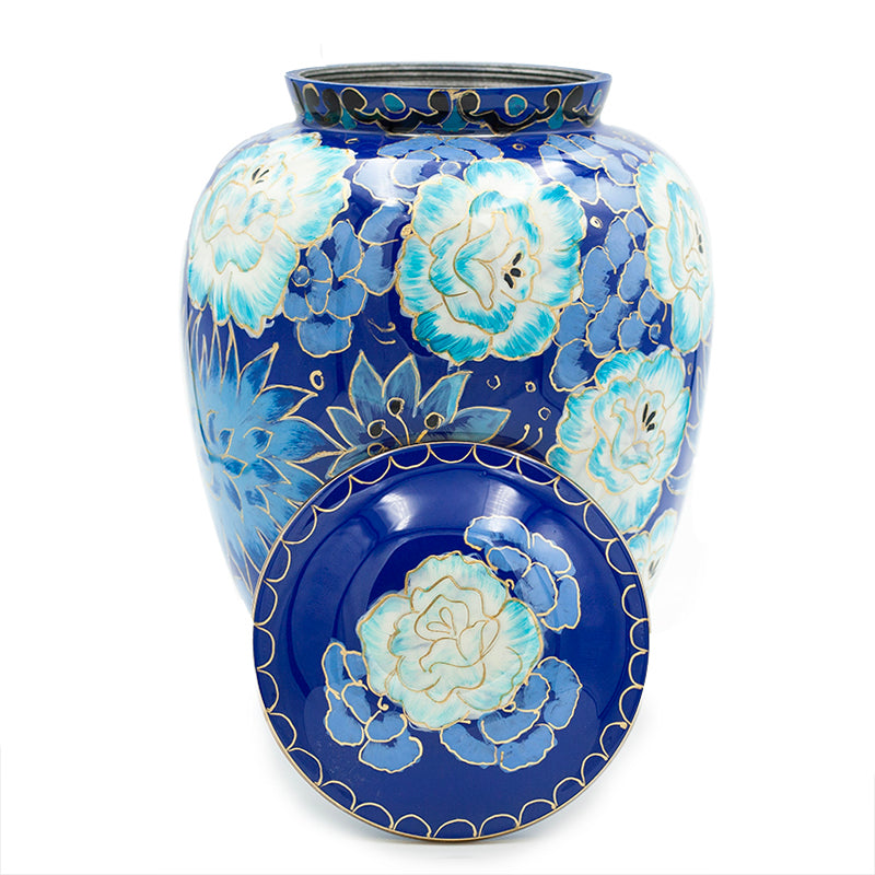 Hand-Painted Blue Floral Impressionist Cremation Urn
