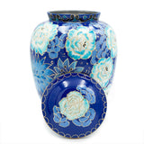 Hand-Painted Blue Floral Impressionist Cremation Urn