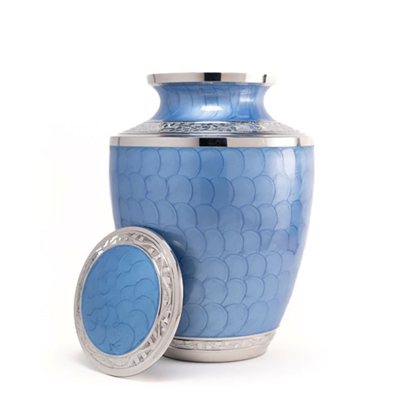 Enamel Blue Ripple Brass Cremation Urn - Large