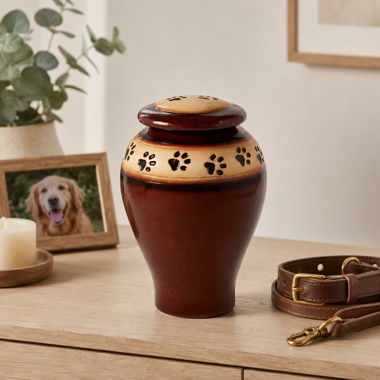 Loving Paws Auburn Ceramic Cremation Urn - 80 cubic inches