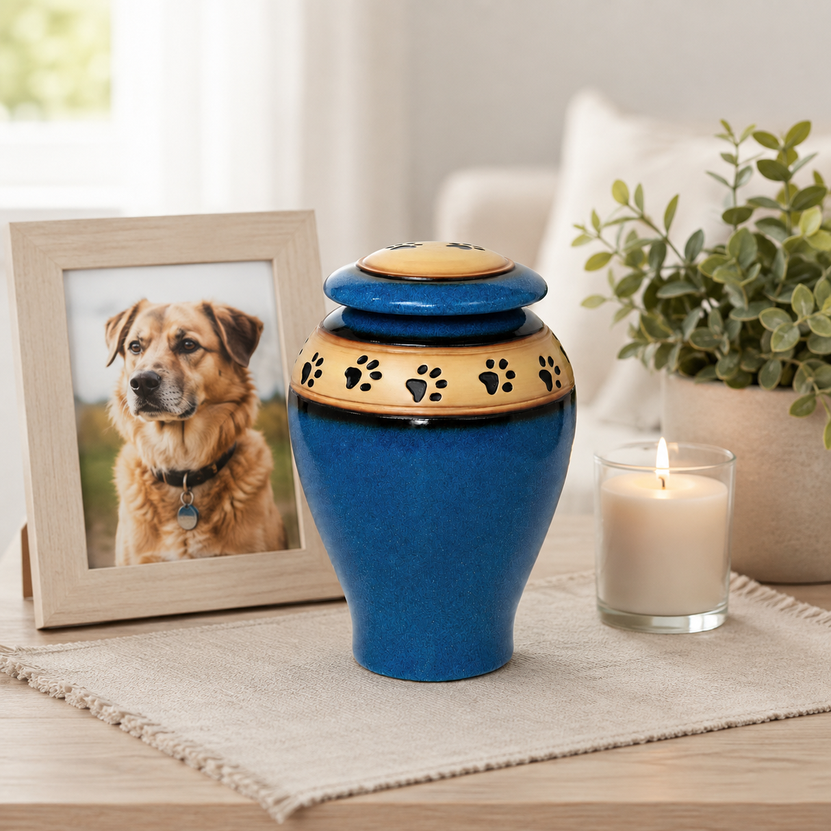 Loving Paws Blue Ceramic Cremation Urn - 80 cubic inches