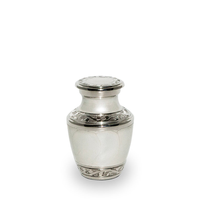 Enamel White Ripple Brass Cremation Urn - Keepsake