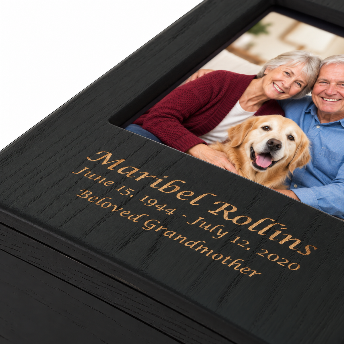 Photo Cremation Urn with Black Finish  - 200 cubic inch
