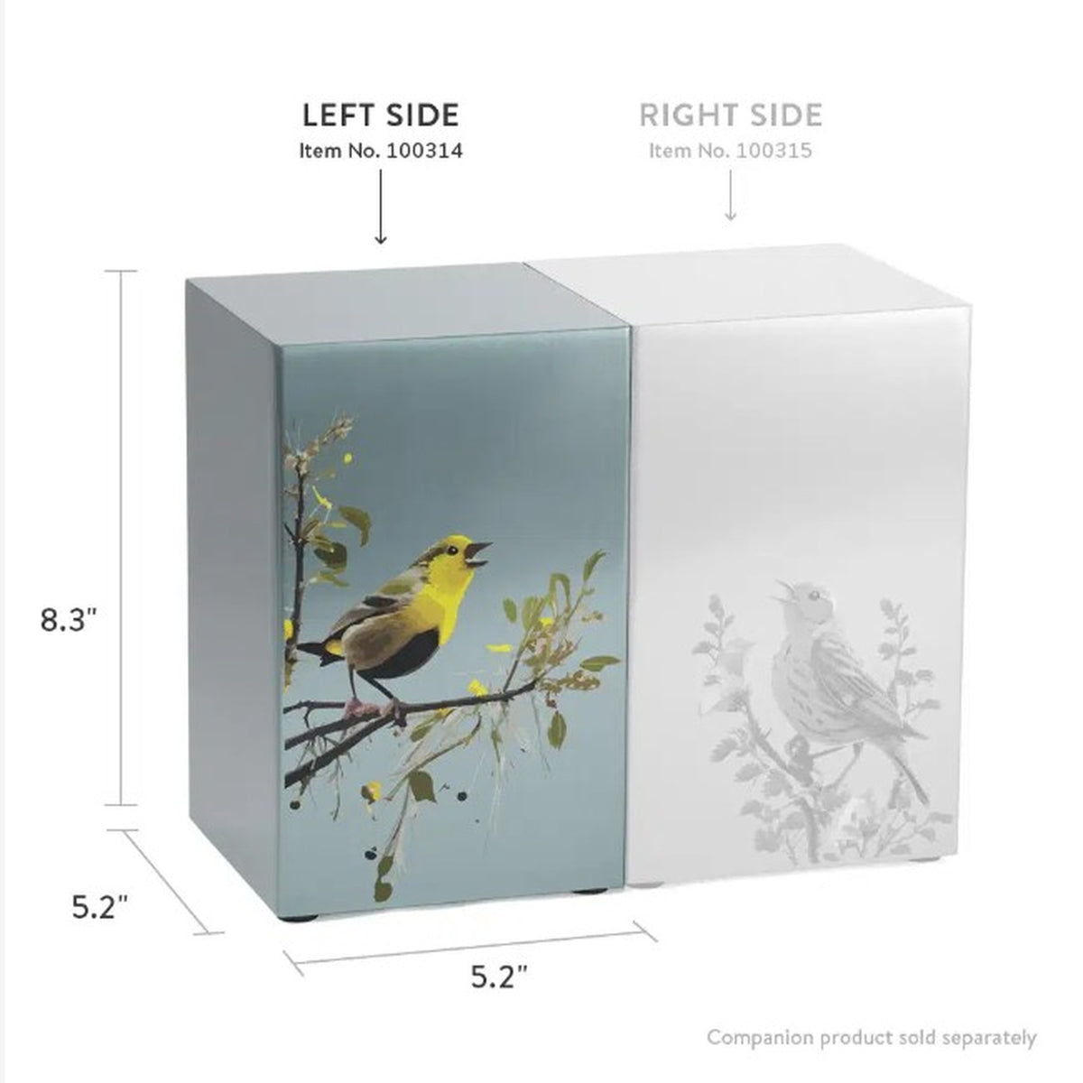 Golden Songbirds Left Companion Urn, Pewter - 200 cubic inches