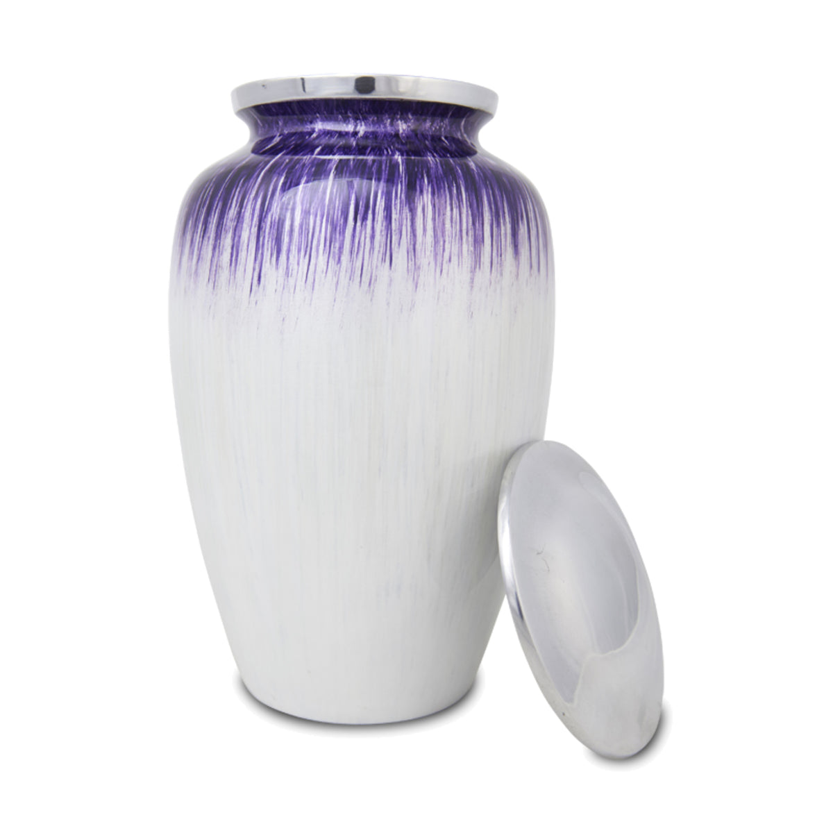 Enamel Finished Metal Alloy Cremation Urn - Purple and White