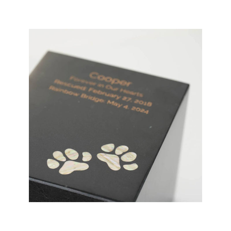 Monumental Memorials Pet Paws Pearl Inlay Black, Small Urn