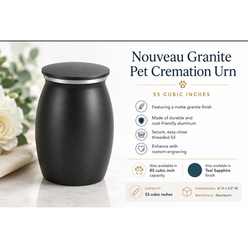 Nouveau Granite Pet Cremation Urn - 55 cubic inches