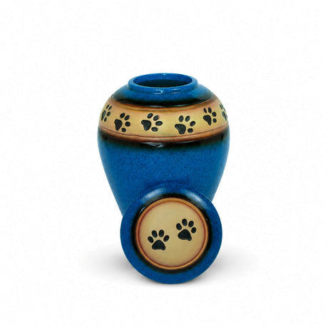 Loving Paws Blue Ceramic Cremation Urn - 80 cubic inch capacity