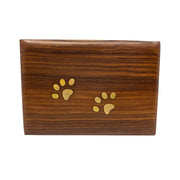 Rosewood Pet Cremation Urn with Brass Paw and Corner Detail - Large