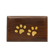 Rosewood Pet Cremation Urn with Brass Paw and Corner Detail - Small
