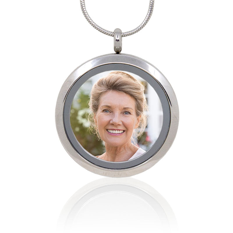 Pewter Round Stainless Steel Photo Cremation Pendant