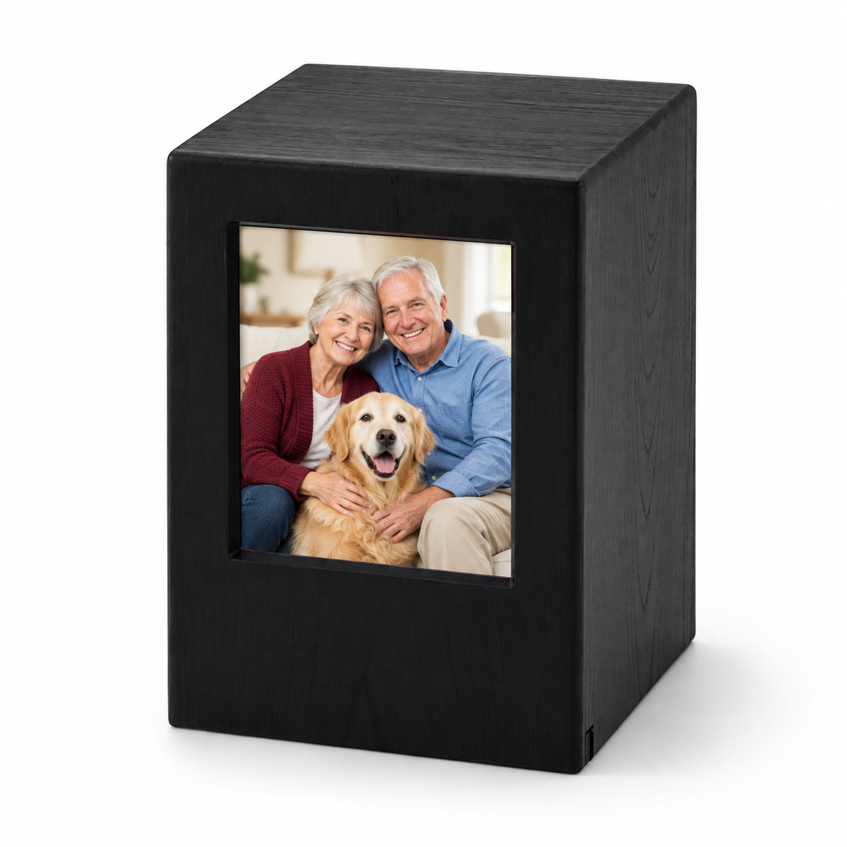 Photo Cremation Urn with Black Finish  - 200 cubic inch