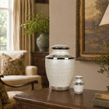 Enamel White Ripple Brass Cremation Urn - Large