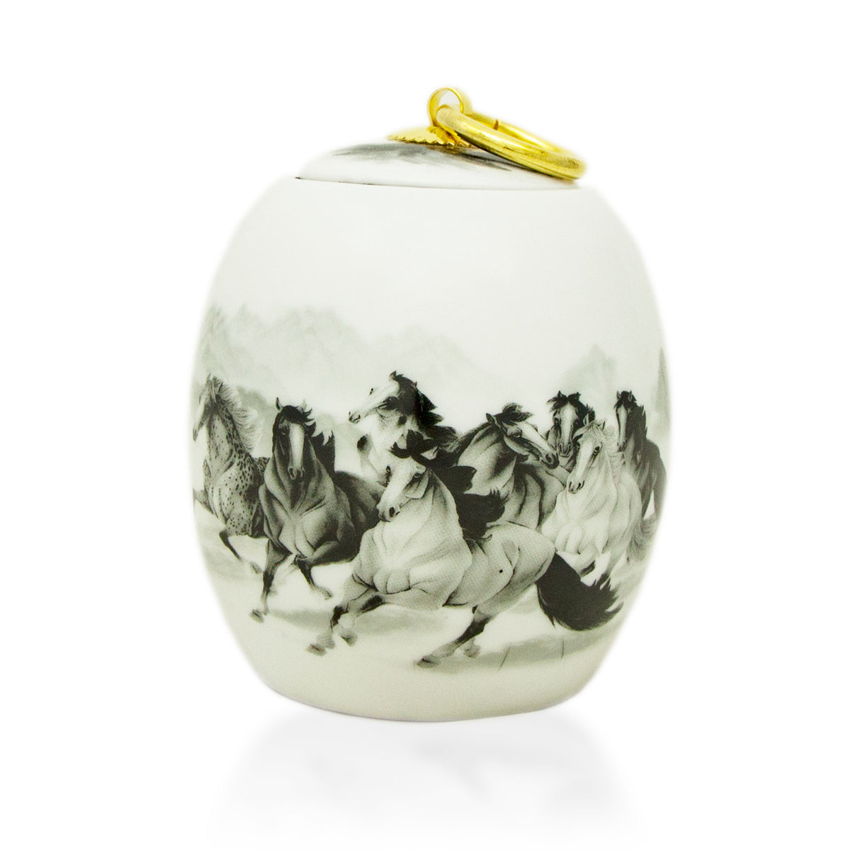 Extra Small Ceramic Cremation Urn - 8 Horses