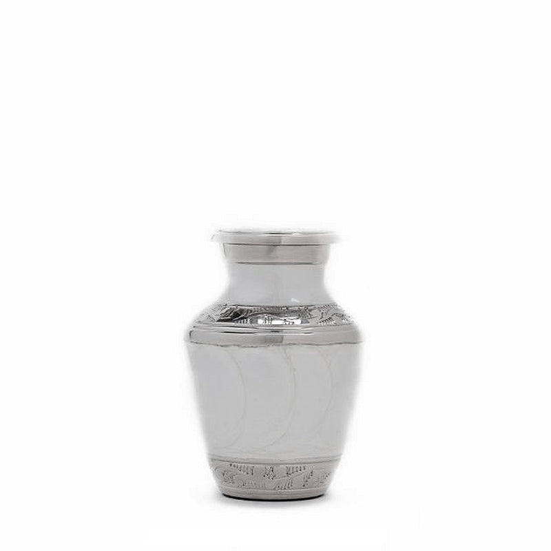 Enamel White Ripple Cremation Urn - Keepsake