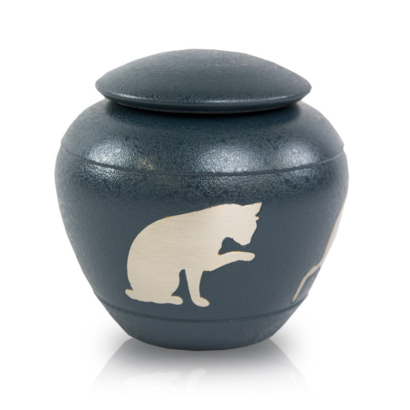 Silhouette Cat Cremation Urn - Country Blue