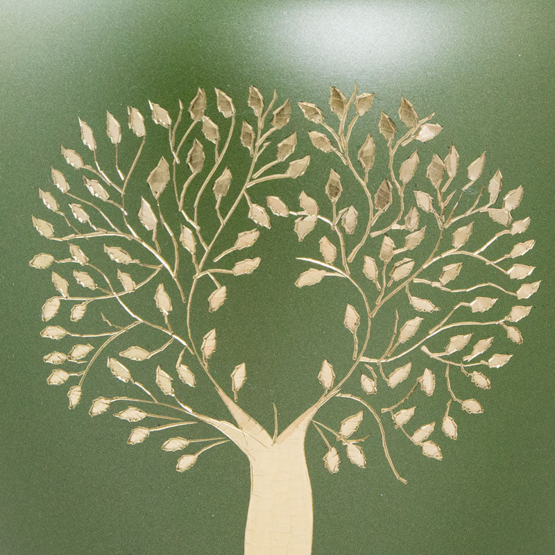 Large Aria Tree of Life Memorial Urn in Bronze and Green with Hand-Engraved Tree Accent